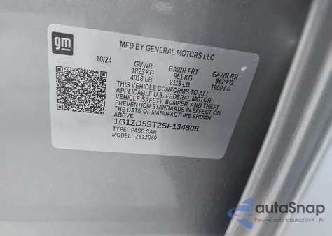 2025 Chevrolet Malibu Fwd 1Lt из США, поврежденный, VIN 1G1ZD5ST2SF134808